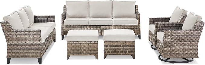Wicker Patio Furniture Set-6 Piece High Back Outdoor Furniture Set Sectional - Image 9