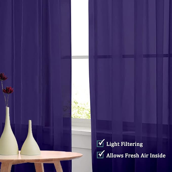 Purple Sheer Curtains 45 Inches Long 2 Panels, Light Filtering Sheer Curtains - Image 5