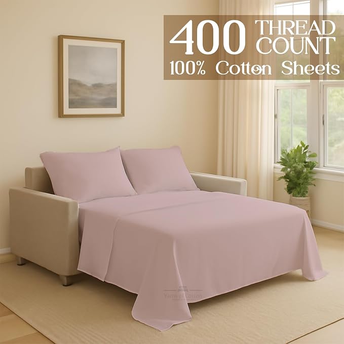 Sleeper Sofa Bed Sheet, 100% Cotton 400 Thread Count, 4 Piece Set, Deep Pocket - Image 2