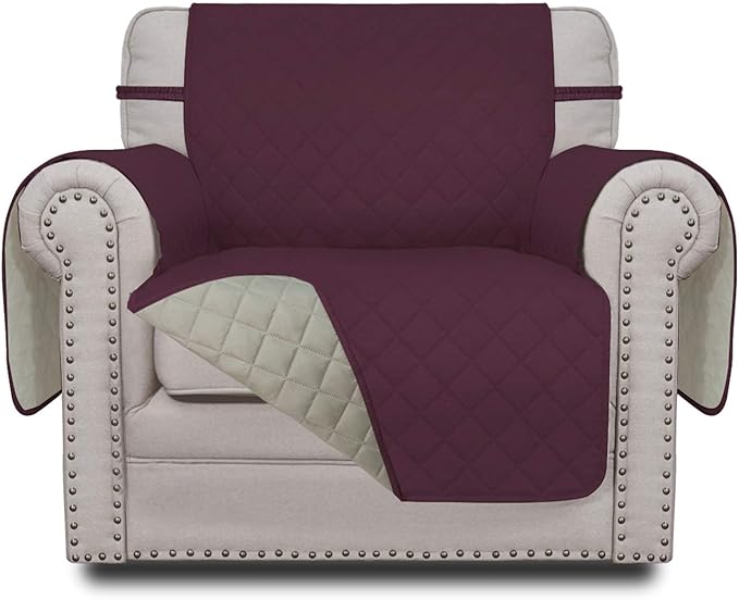 Easy-Going Reversible Couch Cover, Small Chair, Wine/Beige | Machine Washable by Easy-Going