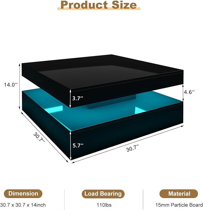 HedoAjim Black LED Coffee Table - Image 2