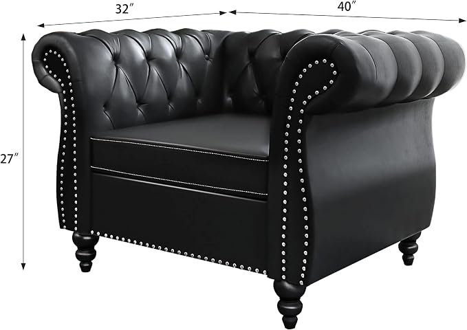 2 Piece Living Room Set, Chesterfield Leather Sofa Couch Chair - Image 7