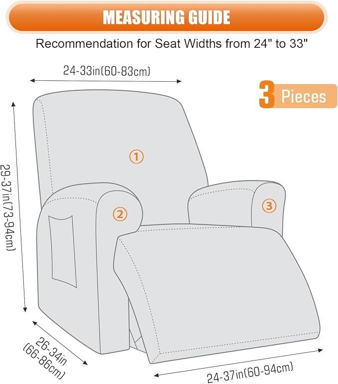 VANSOFY Recliner Chair Cover, 3-Pieces Stretch Lazy Boy Recliner Covers - Image 3