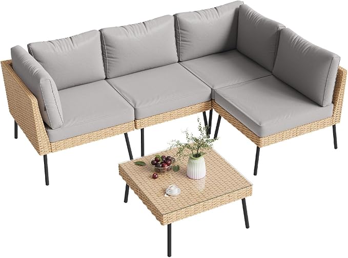 Aoxun 5-Piece Patio Furniture Set, Wicker Outdoor Furniture - Image 9