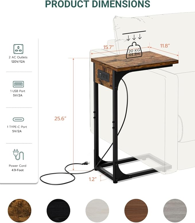 C-Shaped Side Table for Couch - Image 2