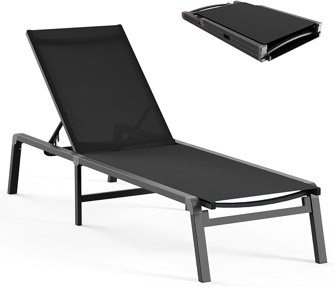 Ciokea Aluminum Chaise Lounge Ourdoor, Foldable & Assemble Free Outdoor Lounge by CIOKEA