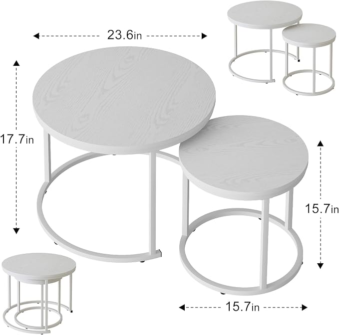 Garden 4 you Nesting Coffee Table, 23.6" Round Coffee Table Set of 2, Wooden - Image 2
