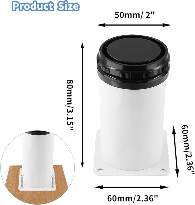 Set of 4 Stainless Steel Furniture Legs 3 Inch, Adjustable Round Cabinet Legs - Image 2
