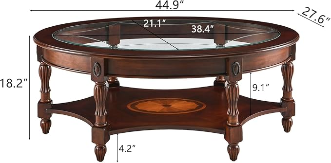 Traditional Solid Wood Oval Coffee Table, Elegant Center Table - Image 3