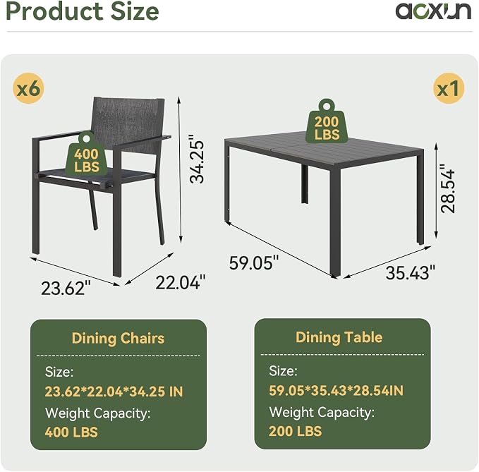 Aoxun 8-Piece Patio Table and Chairs Set & 15ft Patio Umbrella - Image 4
