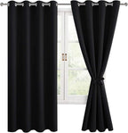 Blackout Curtains for Bedroom, 52 x 63 Inches Length Black 2 Panels | Thermal by Hiasan