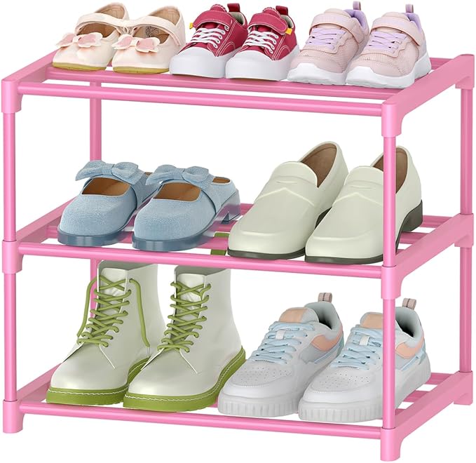 HITHIM 3-Tier Pink Shoe Racks for Women/Girls/Kids' Closet, Small Shoe Storage by HITHIM