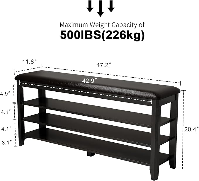 AQIMUELE Shoe Bench with Leather Cushion, 3 Tiers Shoe Storage Bench Height - Image 2