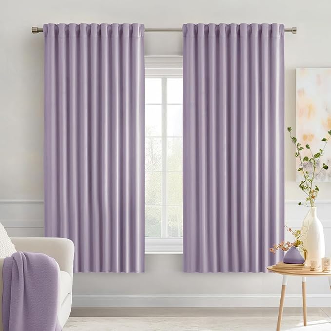 MIULEE Lilac Back Tab Blackout Curtains 52x63 Inches Long 2 Panels Set | Rod by MIULEE