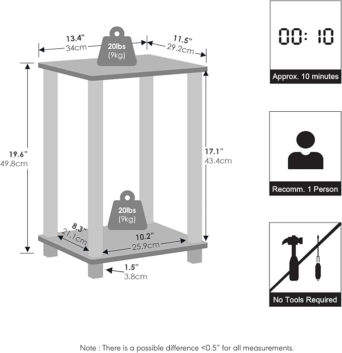 Furinno Simplistic Night Stand, 2-Tier Small Nightstand - Image 2