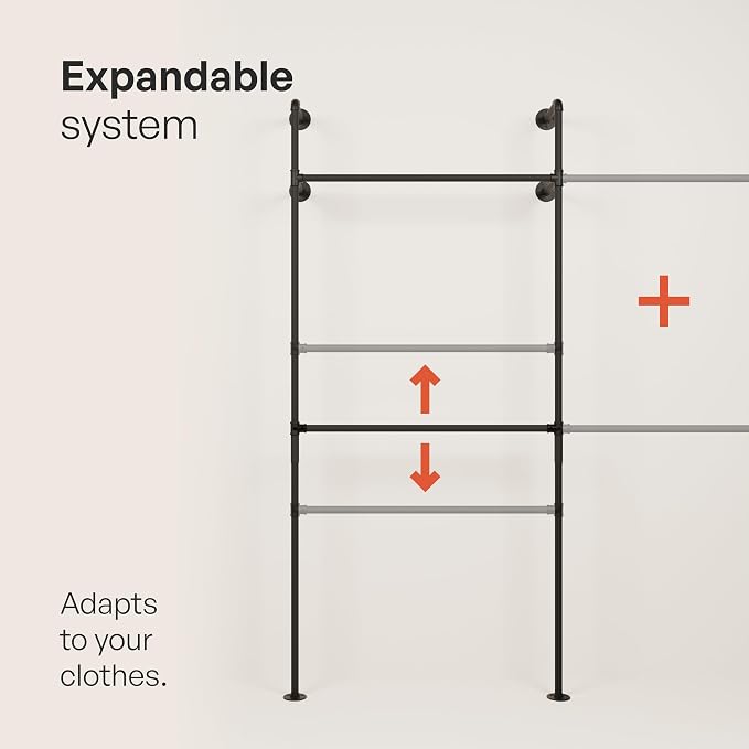 pamo Industrial Pipe Clothing Rack – Wall Mounted Black Closet System in - Image 6