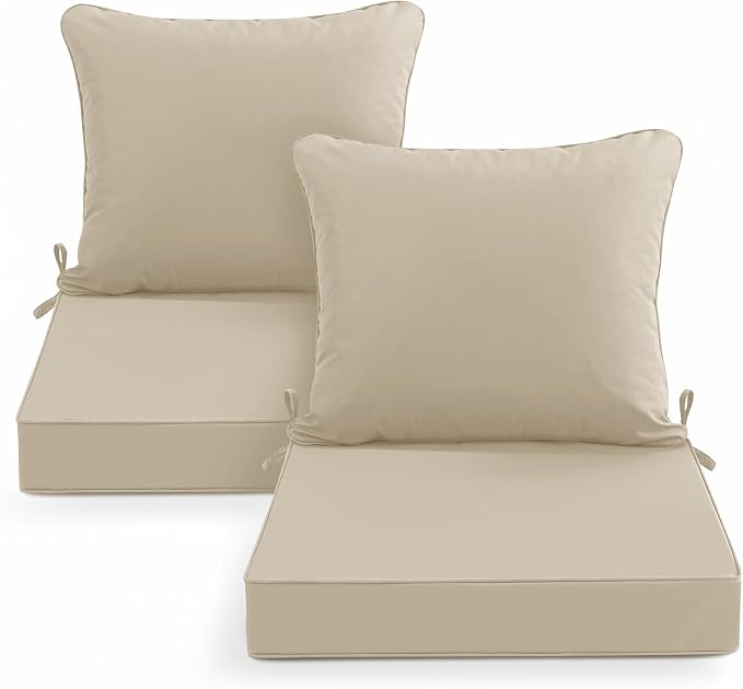 Summsun Outdoor Chair Cushions Set of 2, Waterproof Backrest and Deep Seat by SUMMSUN