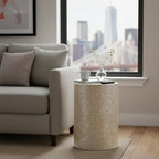 PEMAR Capiz Shell Cylinder Drum End Table Nacre Side Table Stool Round Drum - Image 18