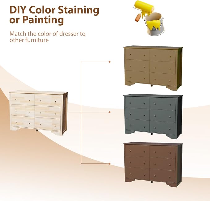 VINGLI Solid Wood Dresser Unfinished - Image 6