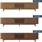 POVISON Fully-Assembled Sliding Tambour Door TV Stand, Mid Century Modern - Image 5