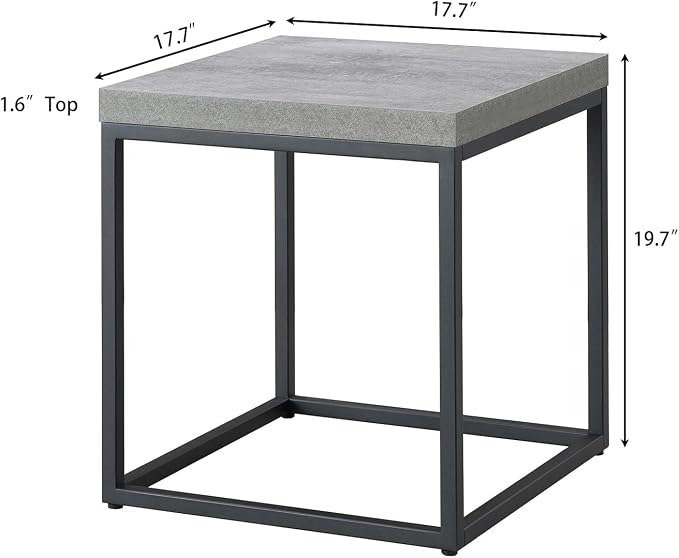 CENSI Modern Grey Square End Table, Extra Thick 1.6" Wood Top & Metal Frame - Image 3
