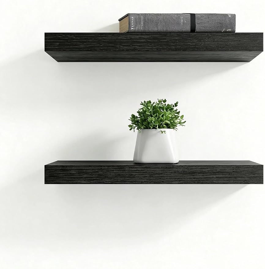 Solid Wood Floating Shelves, 11.8in Finished Real Wood Wall Shelves by Unknown