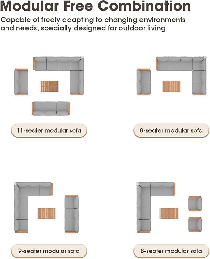 Aluminum Outdoor Patio Furniture Set 8 Seats, Outdoor Sectional Corner Sofa - Image 4