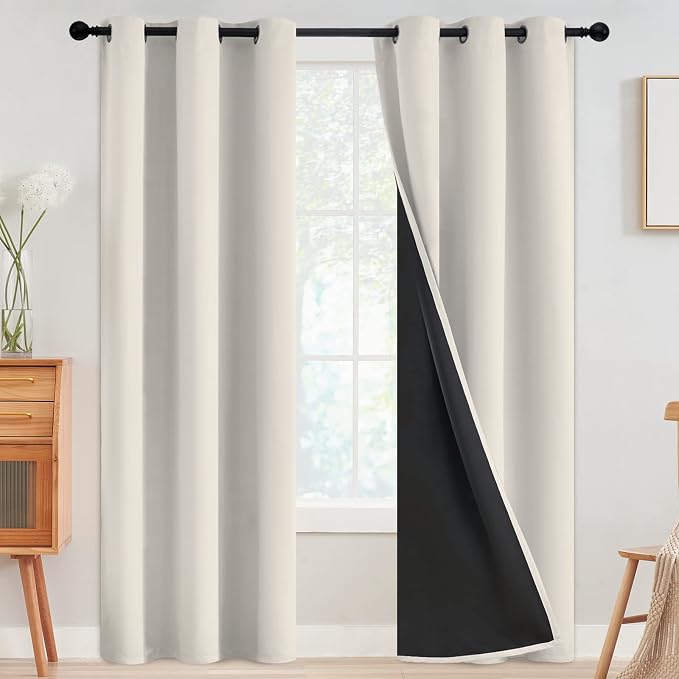 SimpleHome Cream 100% Blackout Curtains Room Darkening Living Room 84 Inch | by SimpleHome