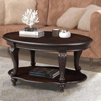 Oval Wood Coffee Table for Living Room, 2-Tier Solid Wood Coffee Table - Image 2