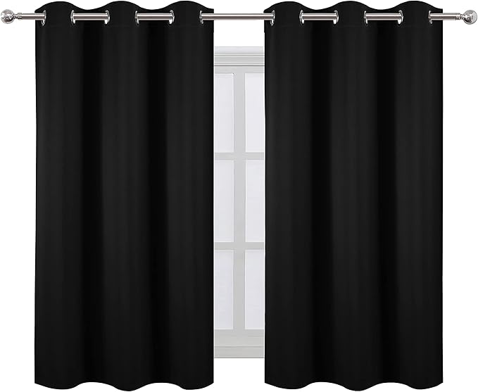 Black Blackout Curtains/38 x 54 Inch/Set of Two Panels Grommet Living Room - Image 2