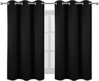 Black Blackout Curtains 42 x 54 Inch Length Set of 2 Panels Grommet Bedroom - Image 2