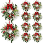 10 Pcs Mini Christmas Wreaths for Cabinets 9" Christmas Kitchen Cabinet with Burgundy Red Berry Eucalyptus Leaves Bow for Indoor Outdoor Farmhouse Home Wall Window Festival Wedding Decor by Unknown