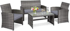 Tangkula 4 Pieces Patio Wicker Conversation Furniture Set, Patiojoy Sofa & by TANGKULA
