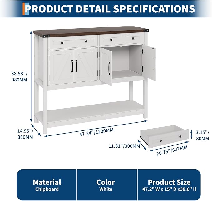 Rustic 47-Inch Wood Coffee Bar Storage Cabinet - Image 2