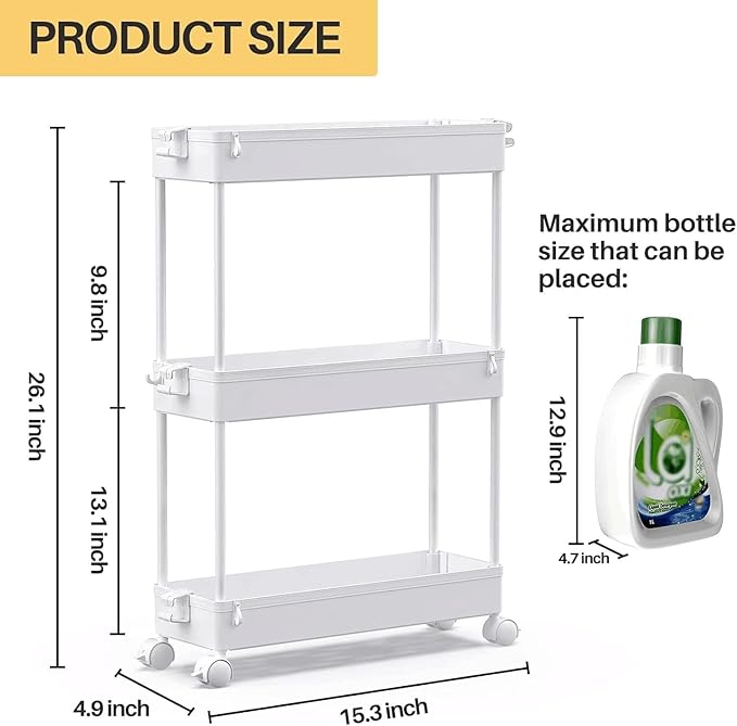 SPACEKEEPER Slim Rolling Storage Cart, 3 Tier Bathroom Storage Organizer - Image 2
