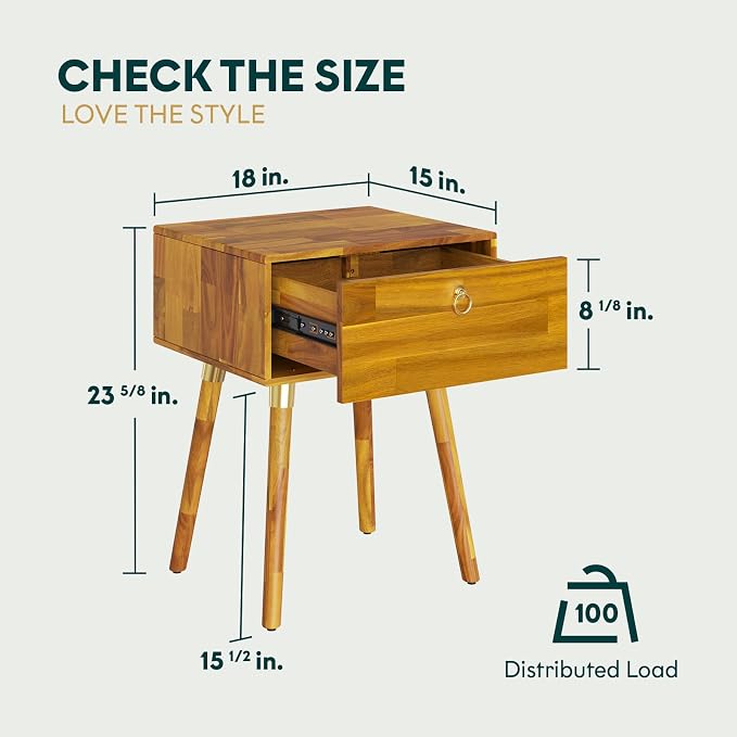 Bme Alden Solid Wood Nightstand/Side Table/End Table, Fully Assembled, - Image 2