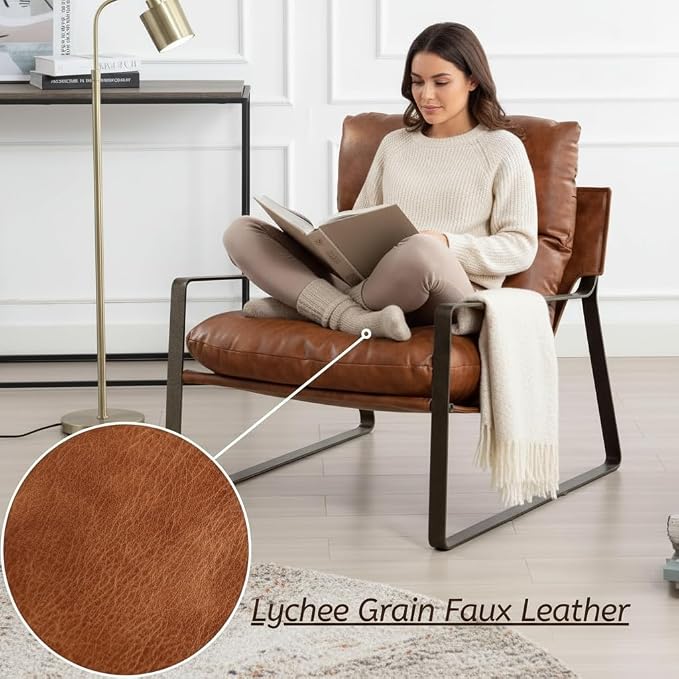 LukeAlon Modern PU Leather Accent Armchairs Set of 2, Upholstered Lounge Chair - Image 5
