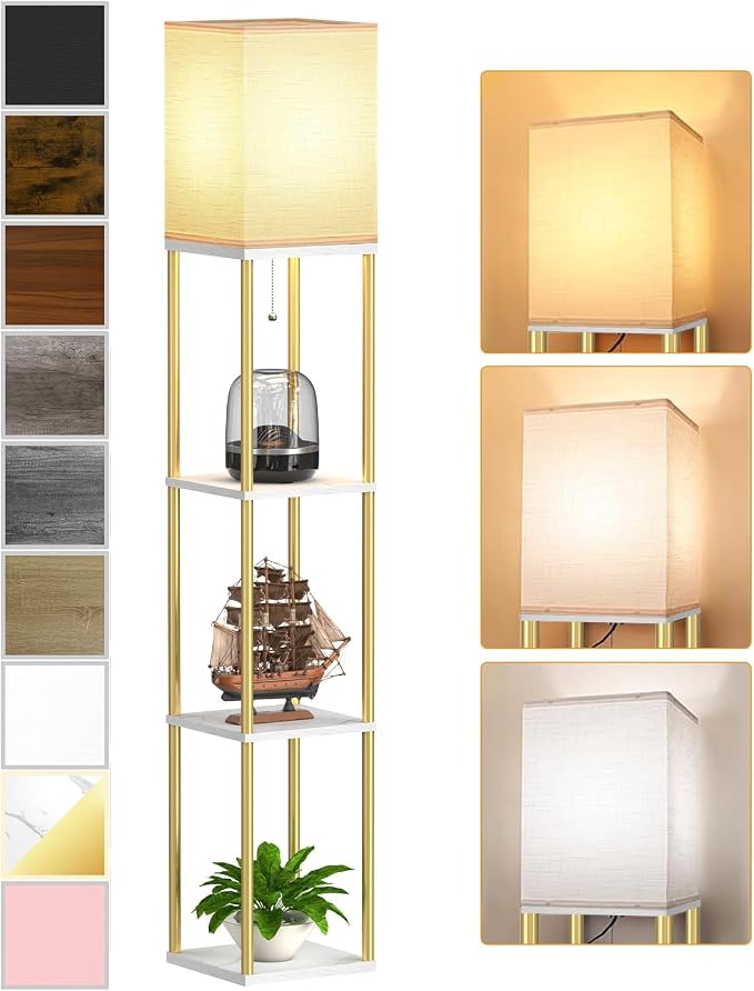 Floor Lamp with Shelves, Modern Corner Display Standing Column Shelf Lamp by PARTPHONER