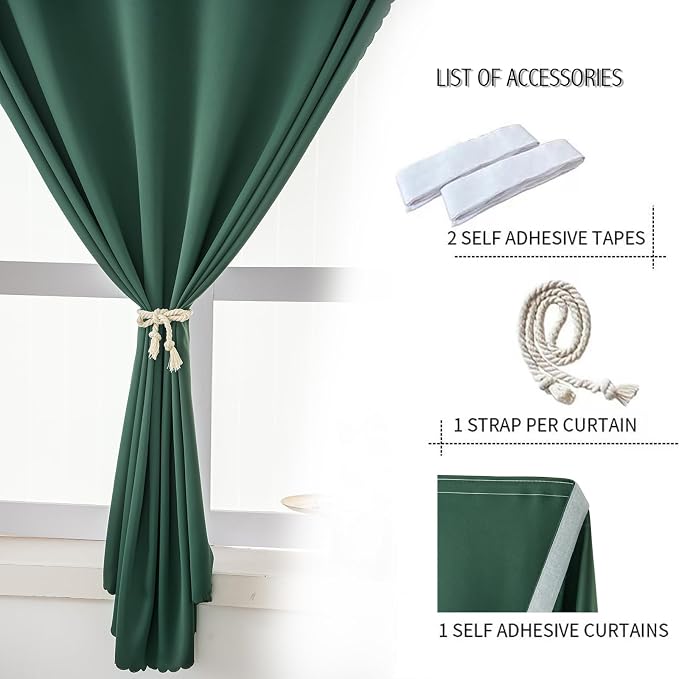 Blackout Curtains for Bedroom Stick On Curtains Window Shades Pull Down - Image 2