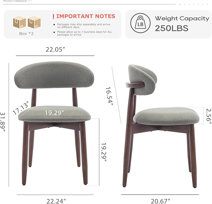COLAMY Wooden Dining Room Chairs Set of 4, Modern Upholstered Fabric Dining - Image 2