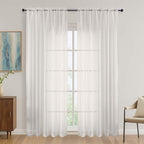 Ivory Sheer Curtains 84 Inches Long 2 Panels Set, Light Filtering Sheer Curtains by OVZME