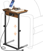 HOOBRO C-Shaped End Table with Charging Station, Adjustable Height Sofa Tray by HOOBRO