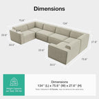 Novilla 134" Modular Sectional Sofa, No Assembly Cloud Sectional Couch - Image 2
