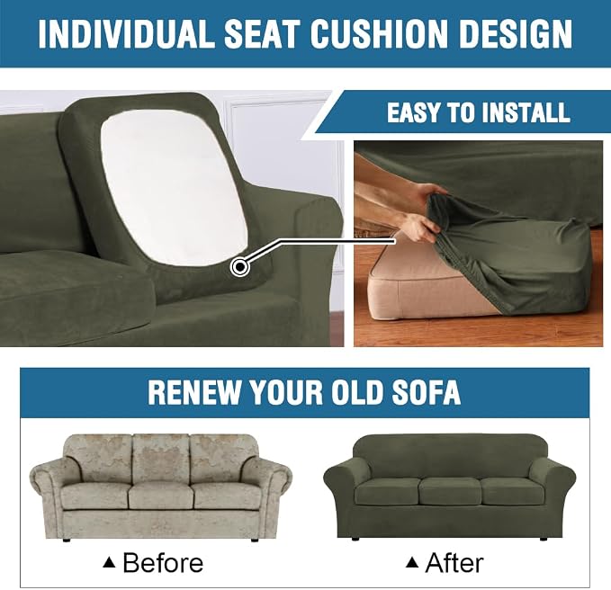 H.VERSAILTEX Modern Velvet Plush 4 Piece High Stretch Sofa Slipcover Furniture - Image 6