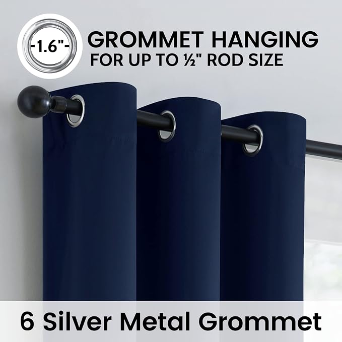 SimpleHome Navy Blue 100% Blackout Curtains Room Darkening Living Room 72 | - Image 6