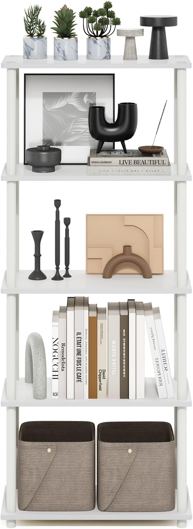 Furinno TURN-N-TUBE Storage Shelves, 5-Tier Book Shelf, Corner Shelf, Toolless - Image 4