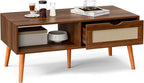 ZttRiee Coffee Table with Storage, Boho Dining Table with Rattan Drawer and - Image 5