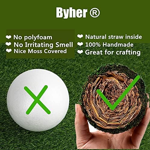 BYHER Moss Balls, 18 PCS Decorative Balls for Centerpiece Bowls - 6pcs 3.2" Natural Dried Balls+ 12pcs 2" Green Moss Balls Vase Bowl Filler (Set of 18) - Image 7