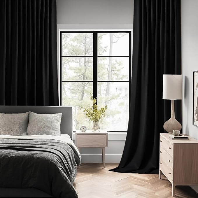 MIULEE Black Back Tab Blackout Curtains 52x72 Inches Long 2 Panels Set | Rod - Image 2