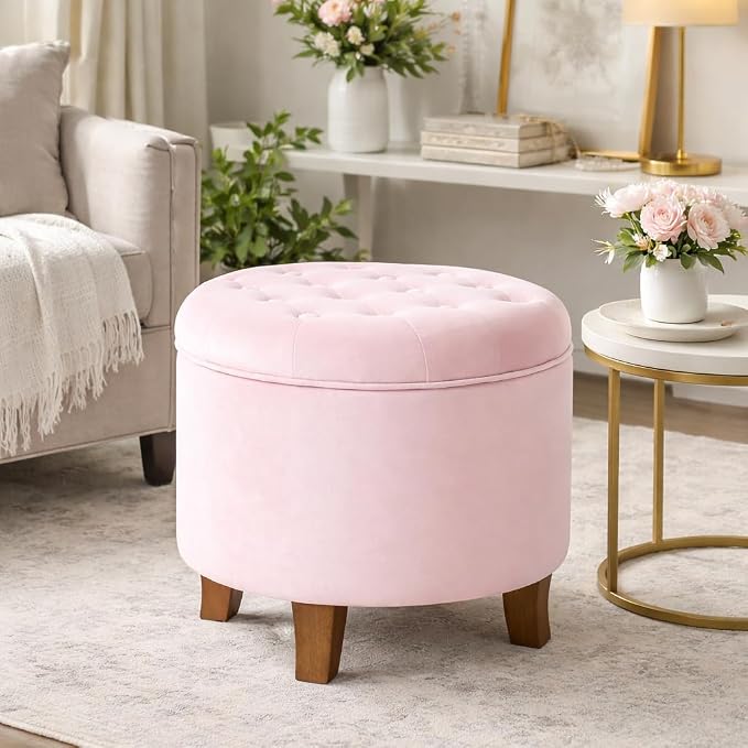 HomePop by Kinfine Fabric Upholstered Round Storage Ottoman - Image 6